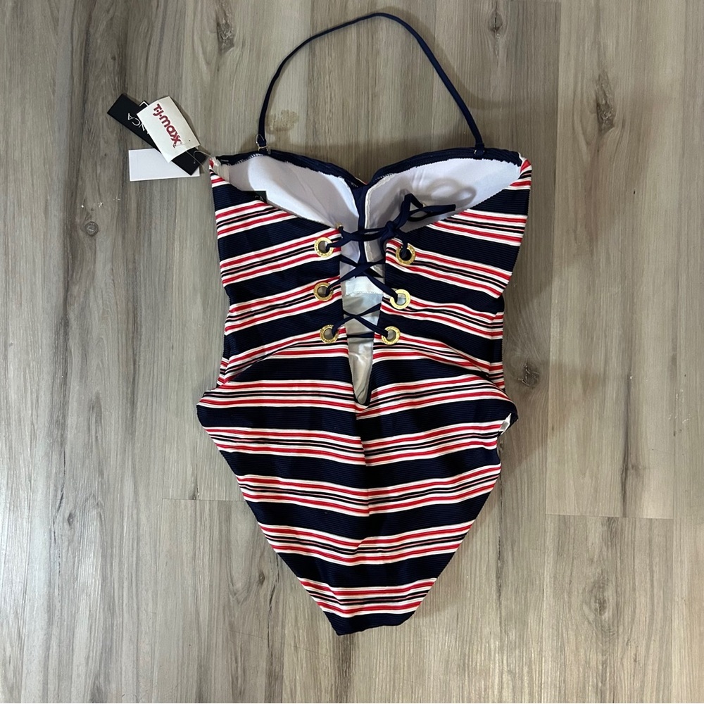 La Blanca Navy and Red Striped One-Piece Swimsuit - Picture 3 of 5